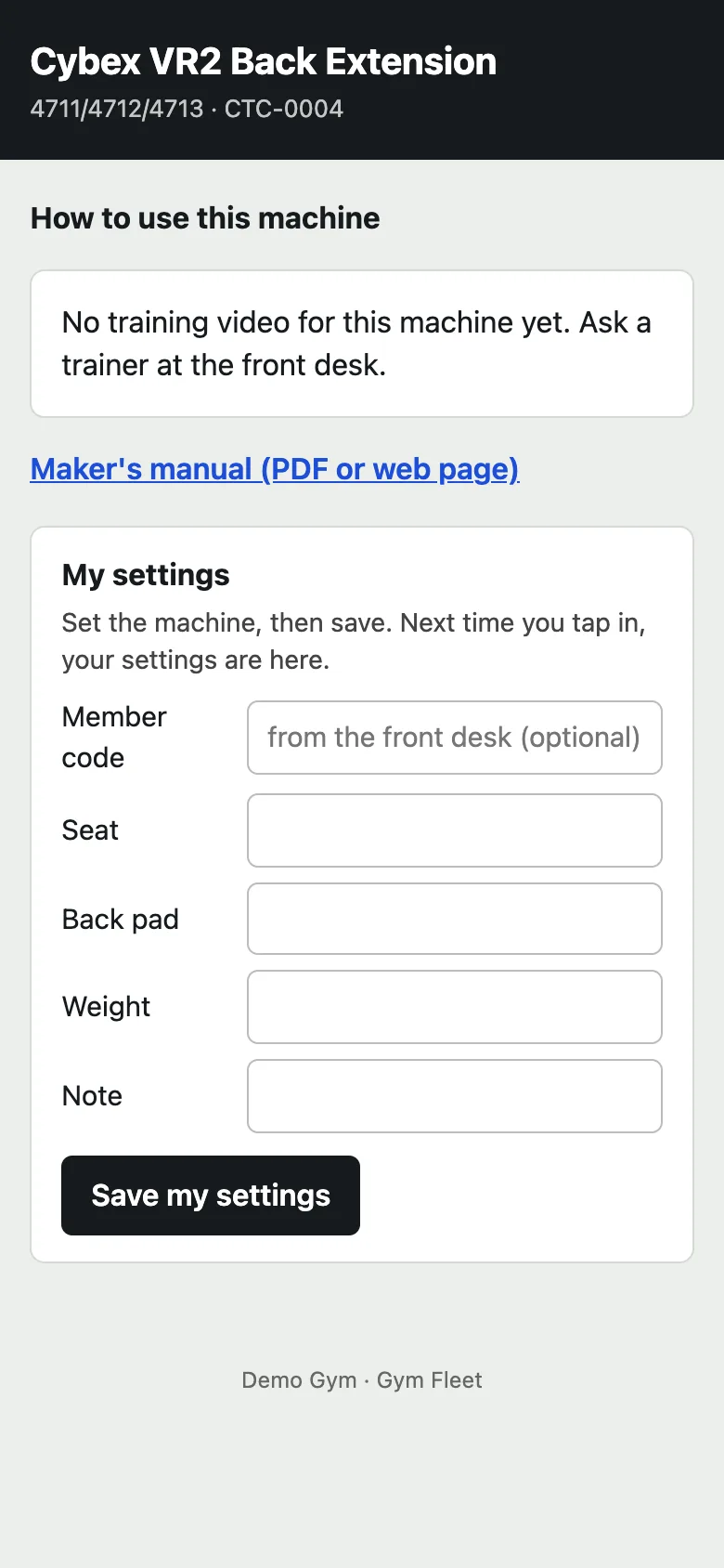 A machine's page on a phone: how to use it and my settings